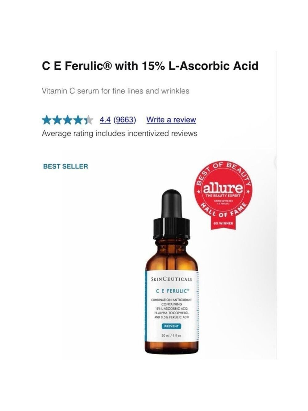 SkinCeuticals C E Ferulic Serum 30ml New Sealed